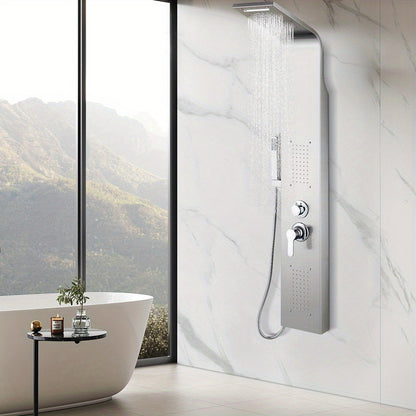 Doucheset – Douchepaneel – Douchekolom – Regendouche – Handdouche – Roestvrij Staal – Thermostaatkraan – 20x7x140 cm – Modern Minimalistisch Design