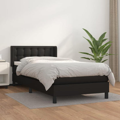 Boxspring Bed – Slaapsysteem – Bedframe – Slaapbank – Eenpersoonsbed – Zwart Kunstleer – Matras 90x190 cm – Metalen Frame & Eenvoudige Montage