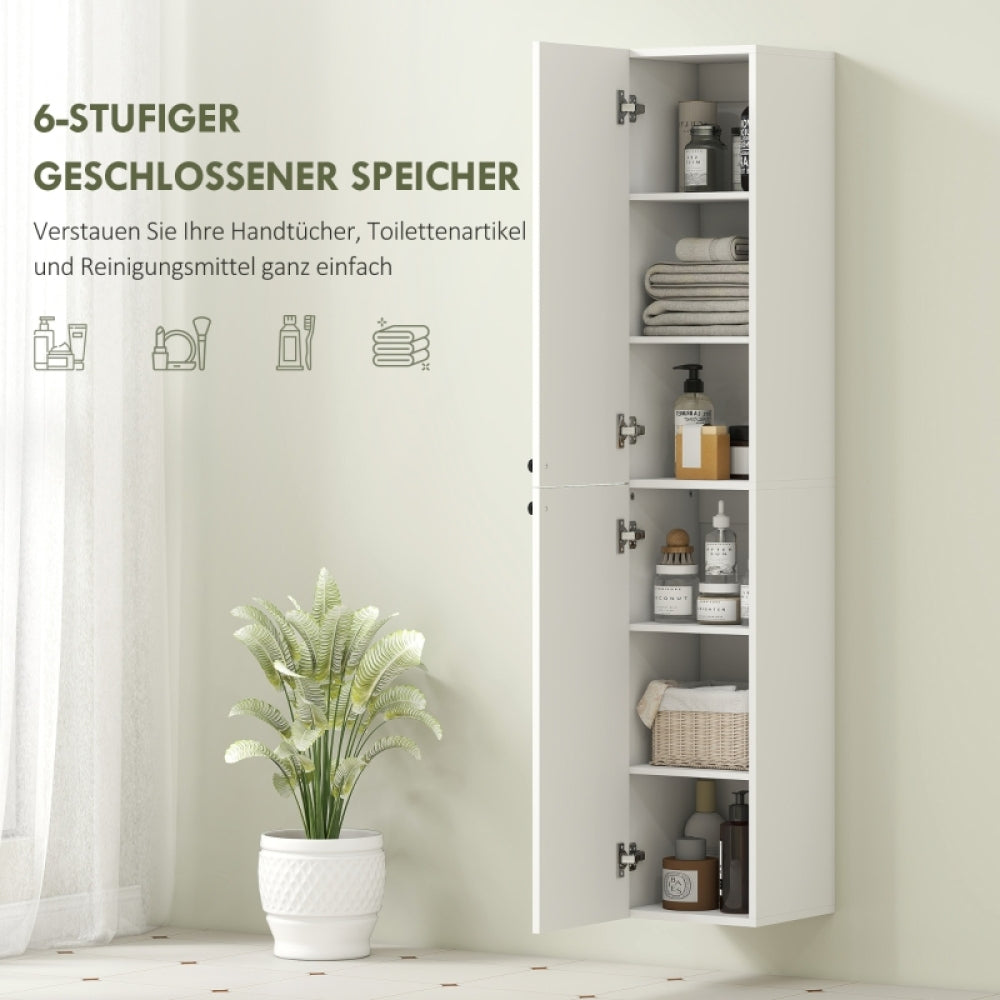 Medicijnkastje – Medicijnkast – Badkamerkast – Apothekerskast – Wandkast – Wit – 6 Vakken – Soft-Close Deuren – MDF Waterbestendig Met Gouden Scharnieren