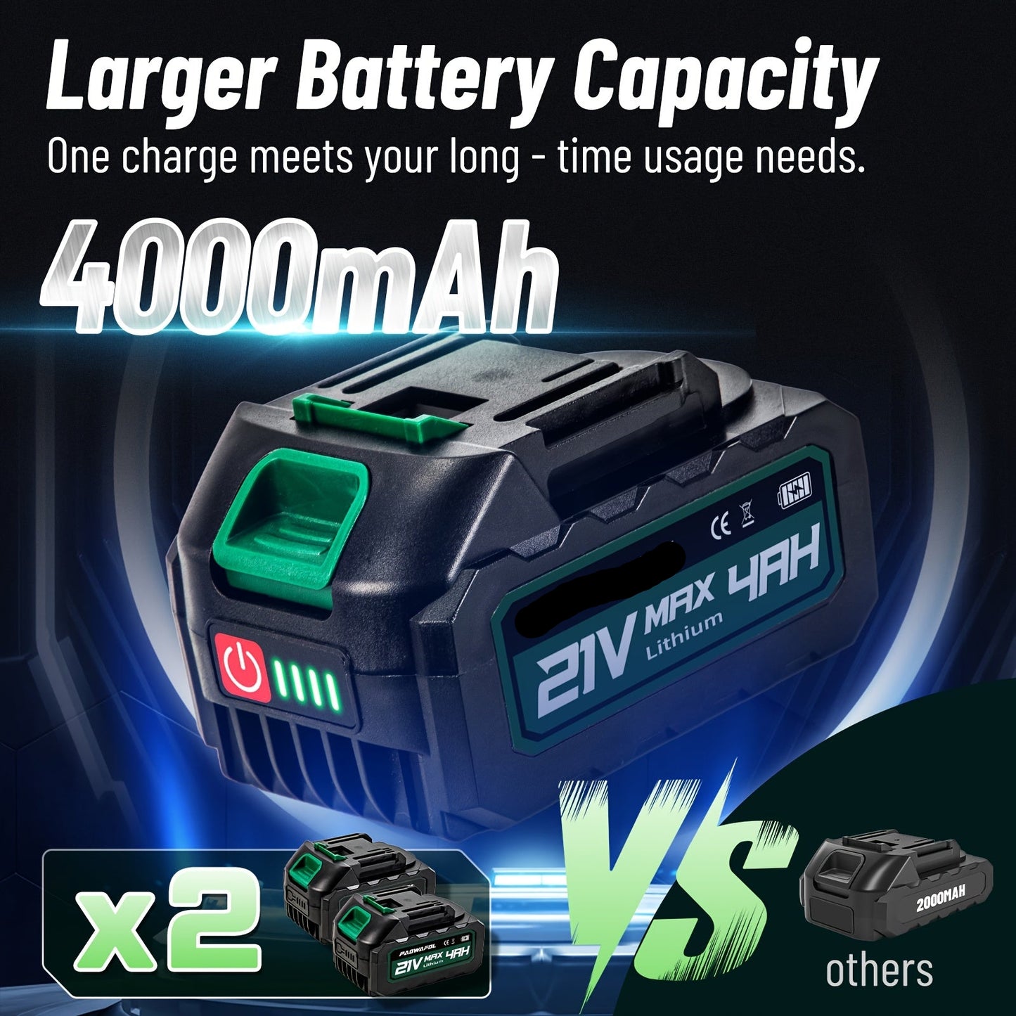 Draadloze Boorhamer – Elektrische Hamer – Accu Boor – Snoerloze Boorhamer – 4 Werkstanden – (1) 4000 mAh Batterij
