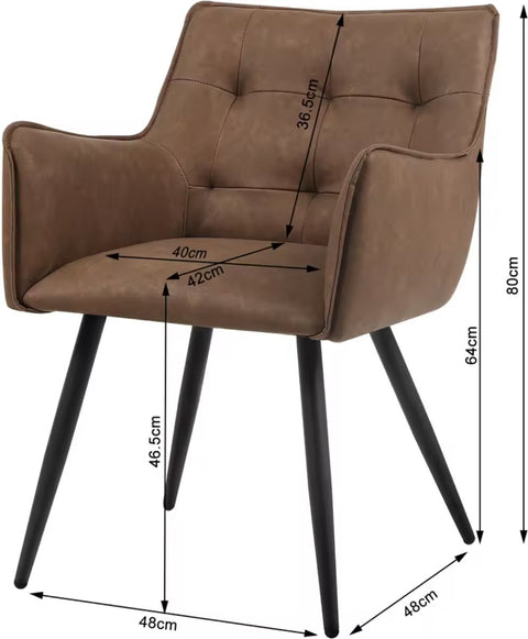 Eetkamerstoel - Set van 2 stoelen - Eetkamer stoel - Eettafel stoel - Fauteuil - PU leer - Zwarte Poot - Bruin