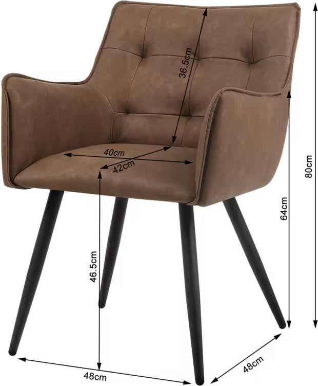 Eetkamerstoel - Set van 2 stoelen - Eetkamer stoel - Eettafel stoel - Fauteuil - PU leer - Zwarte Poot - Bruin