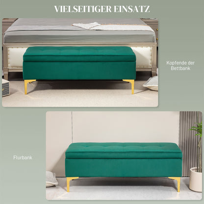 Poef – Zitzak – Voetenbankje – Kruk – Bankje – Opbergruimte – Fluwelen Bekleding – 120x44x44,5 cm – Metalen Poten – Groen