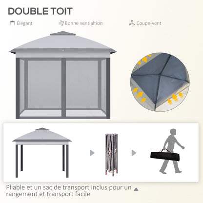 Pergola – Tuinkamer – Tuinoverkapping – Partytent – Vouwtent – 3,3 x 3,3 m – Dubbel dak met ventilatie – Inclusief 4 Afneembare Insectennetten