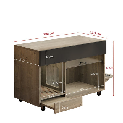 Dressoir Voor Katten – Opbergmeubel – Kast – Kattenvoerhouder – Kattenbakmeubel – Natuurlijk Kleur – Ruimtebesparend – Geperforeerde Zijpanelen