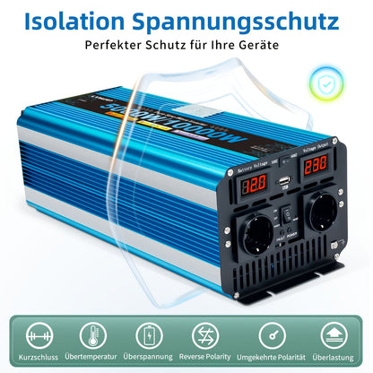 Pure Sine Wave Omvormer – Spanningsomvormer – Inverter – DC Naar AC Omvormer – Zonne-energie Omvormer – 24V 5000W Continu 10000W Piek – 4 AC Stopcontacten – Afstandsbediening & LED Display