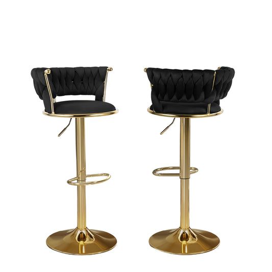 Barstoel – Barkruk – Keukenkruk – Kruk – Barkrukje – Verstelbare Hoogte – 360° Draaibaar – Fluwelen Bekleding – Gouden Metalen Frame – Smaragdgroen