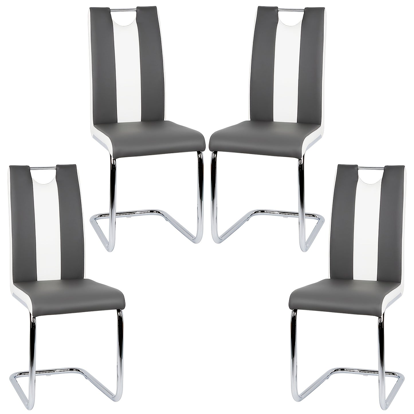 4pcs Modern PU Leather Dining Chair Set - White & Grey Wingback Armless Chairs with Grey, Sturdy Frame & Easy-Clean Faux Leather, Contemporary Minimalist Furniture for Home, Office, Restaurant (Compatible with Hard Floors) -