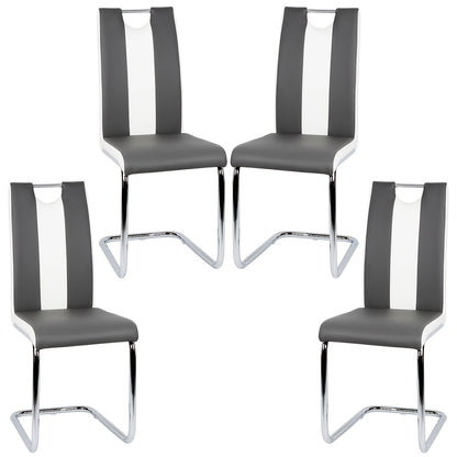4pcs Modern PU Leather Dining Chair Set - White & Grey Wingback Armless Chairs with Grey, Sturdy Frame & Easy-Clean Faux Leather, Contemporary Minimalist Furniture for Home, Office, Restaurant (Compatible with Hard Floors) -