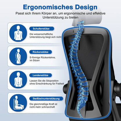 Ergonomic Office Chair with Adjustable Lumbar Support & Headrest, Folding Armrests, Foam Seat Suitable for & - Heavy-Duty, Assembly, Compatible for s (Desk Chair)
