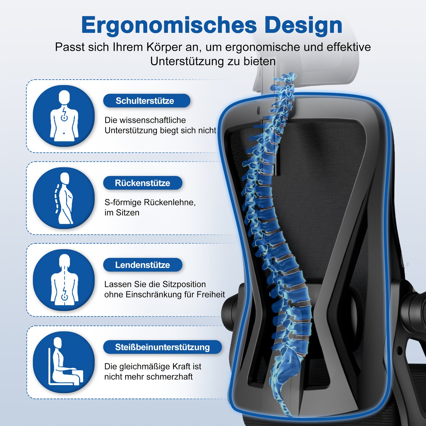 Ergonomic Office Chair with Adjustable Lumbar Support & Headrest, Folding Armrests, Foam Seat Suitable for & - Heavy-Duty, Assembly, Compatible for s (Desk Chair)