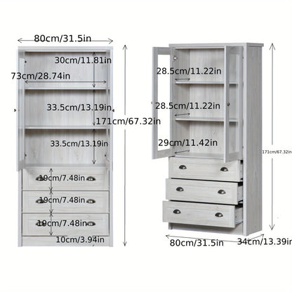 Halgangkast – Opberger – Schoenenkast – Kast – Bergkast – Wit – Hoog Slank Design – Bamboe Met Glazen Deur