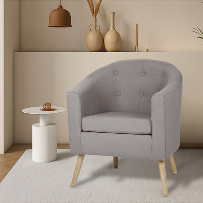 Scandinavische Velvet Fauteuil – Lounge Stoel – Woonkamer Stoel – Bank Stoel – Zitmeubel – Blauw – Compact Formaat – Zacht Linnen