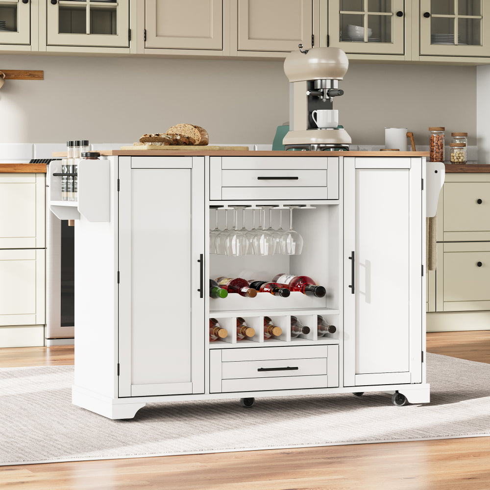 Keukentrolley – Keukenwagen – Serveerwagen – Opbergtrolley – Keukenmeubel – Vouwbaar Werkblad – Wieltjes – Wijnrek & Glazenhouder – 120x45/70x92 cm – Eigentijds Design