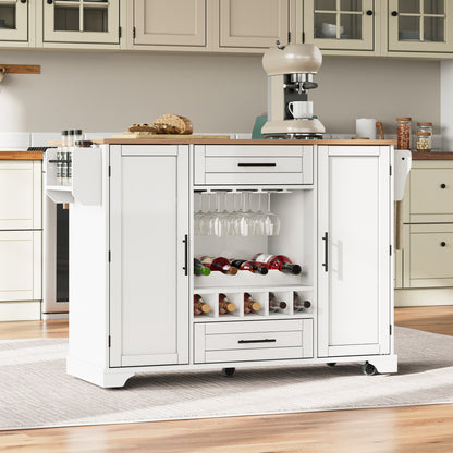 Keukentrolley – Keukenwagen – Serveerwagen – Opbergtrolley – Keukenmeubel – Vouwbaar Werkblad – Wieltjes – Wijnrek & Glazenhouder – 120x45/70x92 cm – Eigentijds Design