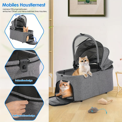 Hondenbuggy – Hondenwagen – Hondenkar – Dierenwagen – Huisdierenwagen – Tot 30 kg Draagvermogen – 360° Draaibare Dubbele Wielen – Inklapbaar – Oxford Stof