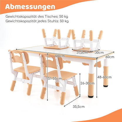 Kinder Tafel – Kindertafel – Speeltafel – Tafel Met Stoelen – Kinderstoel Set – Verstelbare Hoogte – Groot Graffiti Tafelblad 120x60 cm – Natuurlijk Houtkleur