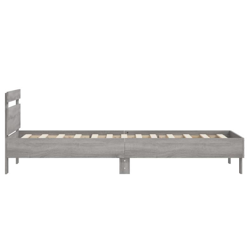 Modern Minimalist Bed Frame with Headboard - Heavy-Duty Hardwood Construction, Easy Assembly, Tool-Free Setup, Space-Saving Design - for Small to Large Bedrooms - Grigio Sonoma (90x200cm/35x79") - Neutral Modern Bedroom Furni