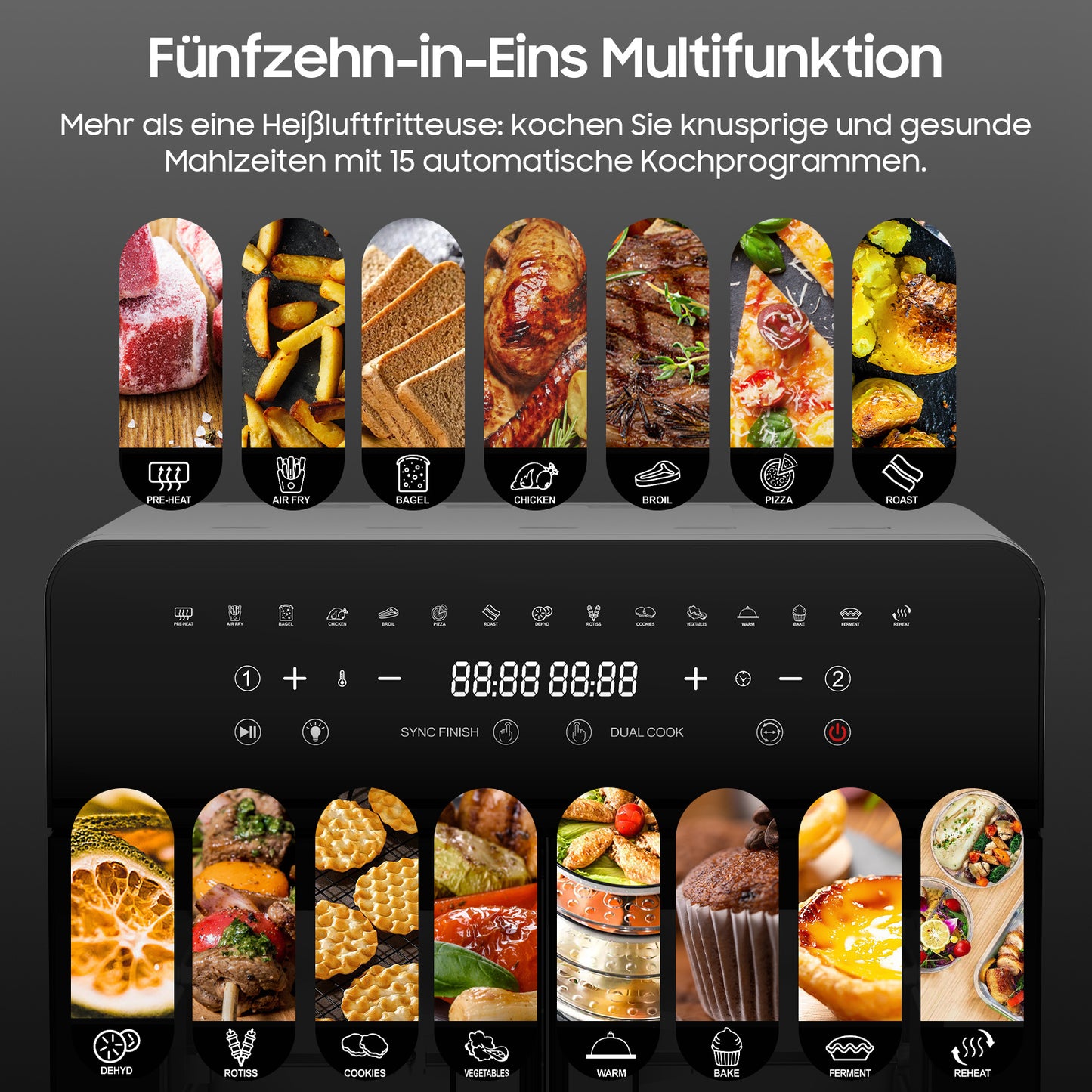 Airfryer – Heteluchtfriteuse – Friteuse – Heteluchtoven – Gezond Koken – 23L XXL Inhoud – Dual-Zone Met Koekprogramma’s & Verlichting