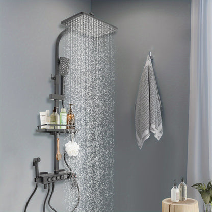Black Shower Set with Adjustable Height Shower Rail