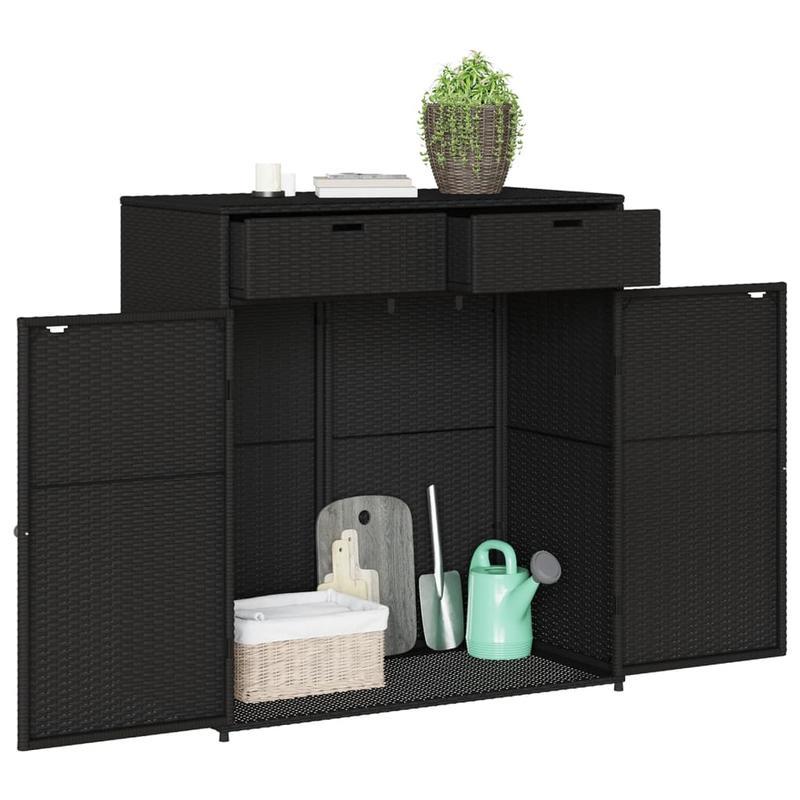 Tuinopbergkast – Tuinkast – Opbergbox – Bergkast – Resin Kast – Zwart Gevlochten Design – Stabiel, Weerbestendig 105x55x113 cm