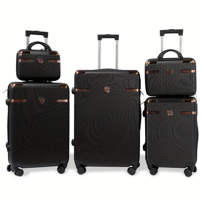 Kofferset – Reiskoffers – Bagageset – Trolley – Handbagage – 5-delig – Hardcase ABS – Combinatieslot – Zwart – Soepele Spinnerwielen
