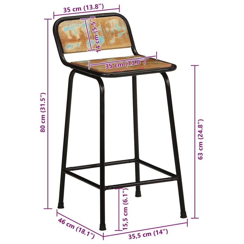 Bar stool 2pcs 46x35.5x80cm old wood solid wood,  Dining Room Furniture, Contemporary Seating, Square Stool, Sturdy Craftsmanship, Counter Height Stool, Seating Furniture, Restaurant Owners