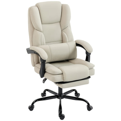 Beige Ergonomic Office Chair with Wheels, Serving As A Rolling Desk Chair And Gaming Chair with Footrest, Armrests, Adjustable Headrest, Lumbar Support And Height Adjustment, Filled with Memory Foam And Featuring Swivel Funct