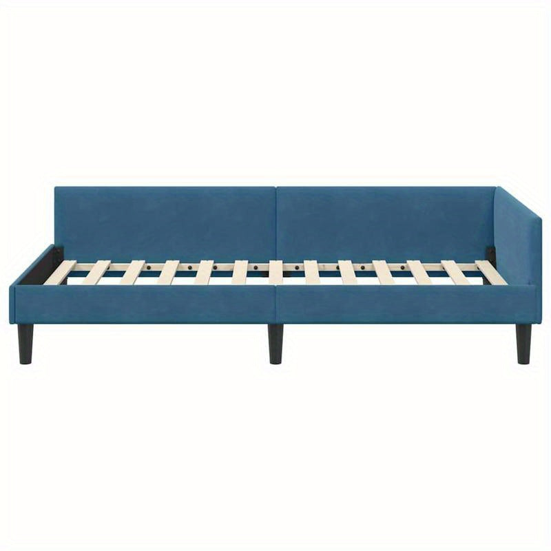 Slaapbank – Bedbank – Bankbed – Slaapcouch – Hoekbank – Blauw-Turquoise – L-Vorm – Compact Design – 100x200 cm – Stevig Houten Frame – Gemakkelijk Om te Bouwen