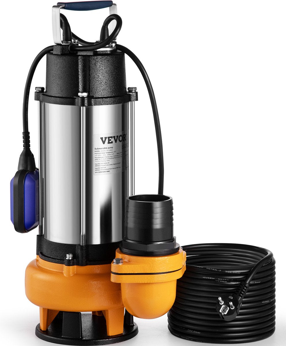 Dompelpomp - Maximaal Hefvermogen van 18m - 60.000L/U - Corrosiebestendige Gietijzeren Basis - Automatische Vlotterschakelaar - Voor Zwembaden - Kelders - Vijvers en Overstroomde Gebieden - 2200W - Zilver