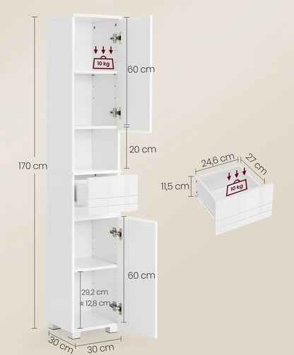 Blippi Bathroom Cabinet - High Bathroom Cabinet - Bathroom Cabinet - with Adjustable Shelves - White