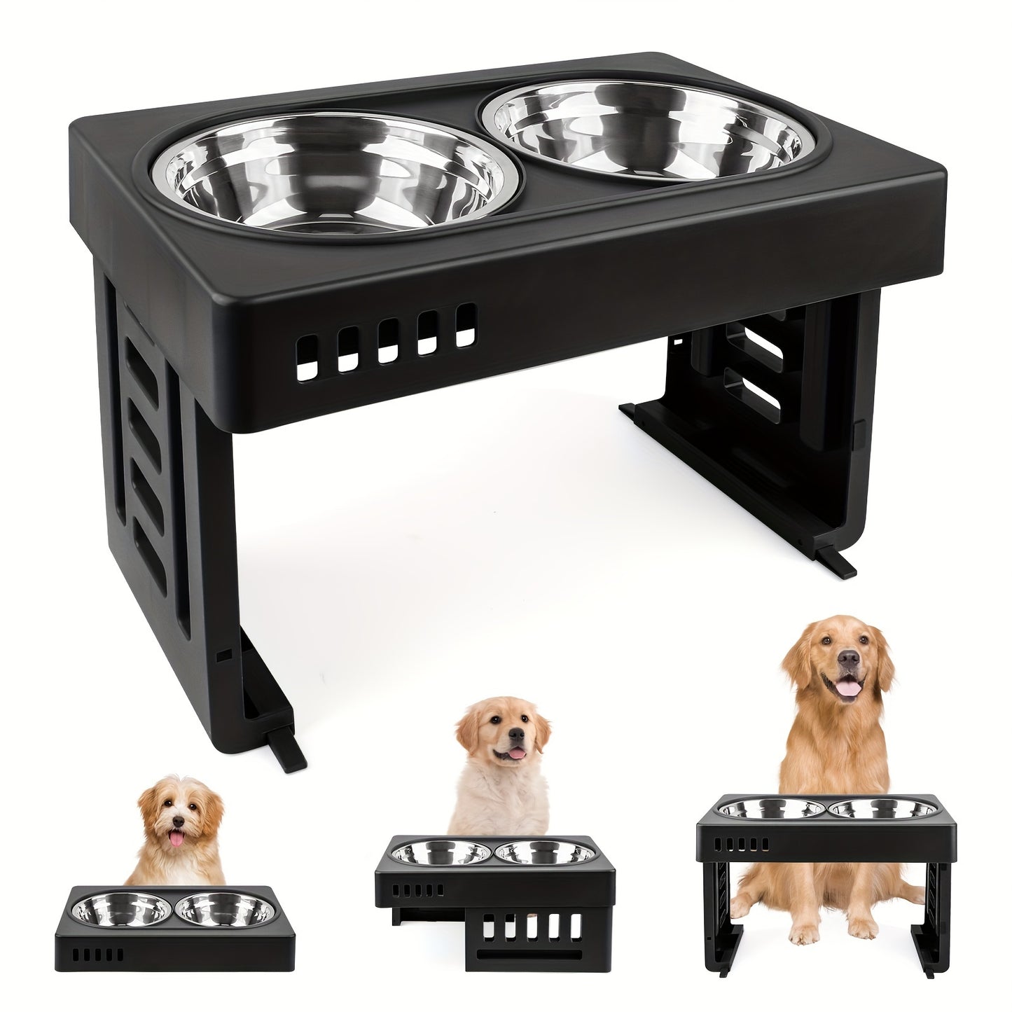 Adjustable Elevated Dog Bowls Stand with 2 Stainless Steel Bowls (73-278mm Height) - Ergonomic Feeder for Large/Medium Dogs, Durable & Easy-Clean Pet Feeding Station for Outdoor, Indoor Use, Dog Feeder, Modern Pet Accessory,