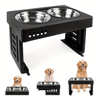 Adjustable Elevated Dog Bowls Stand with 2 Stainless Steel Bowls (73-278mm Height) - Ergonomic Feeder for Large/Medium Dogs, Durable & Easy-Clean Pet Feeding Station for Outdoor, Indoor Use, Dog Feeder, Modern Pet Accessory,