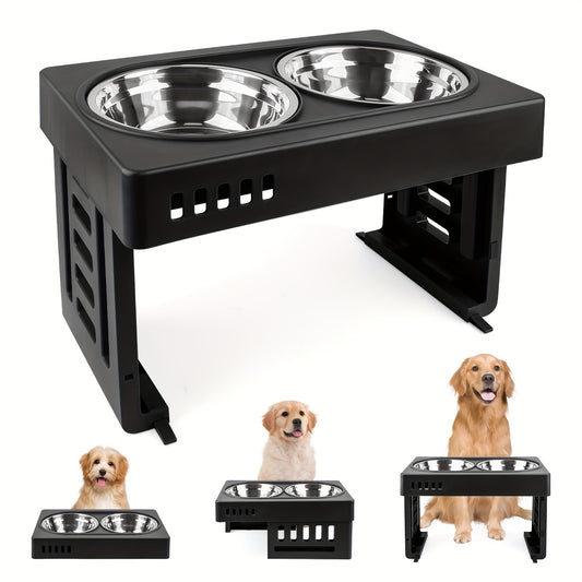 Adjustable Elevated Dog Bowls Stand with 2 Stainless Steel Bowls (73-278mm Height) - Ergonomic Feeder for Large/Medium Dogs, Durable & Easy-Clean Pet Feeding Station for Outdoor, Indoor Use, Dog Feeder, Modern Pet Accessory,