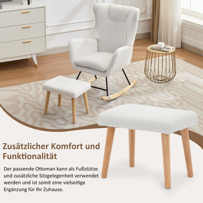 Schommelstoel – Schommelstoel Met Voetenbank – Relaxstoel – Fauteuil – Lounge Stoel – Ergonomisch Ontwerp – Zachte Teddy Bekleding – Wit – 30° Schommelbeweging – Afneembaar Kussen