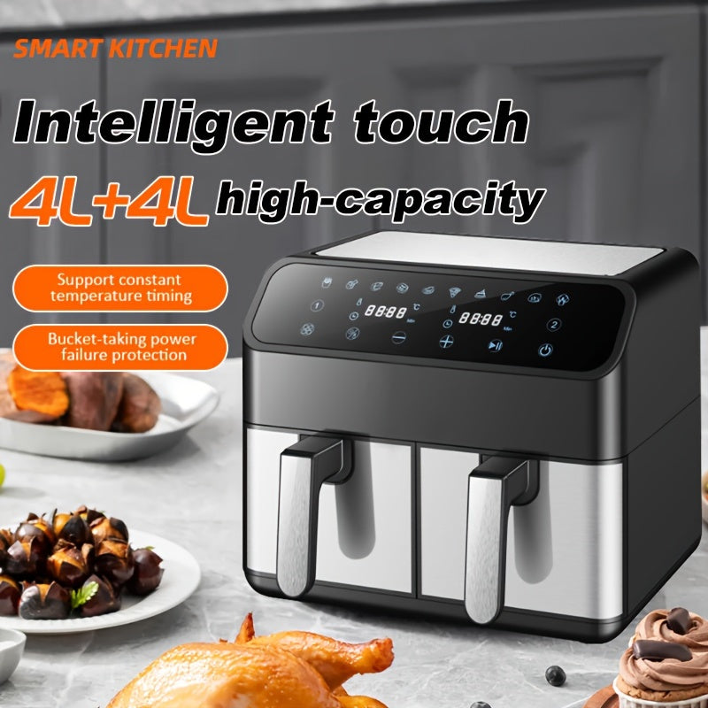 Airfryer – Heteluchtfriteuse – Dubbele Mand – Luchtfriteuse – Vetarm Koken – 8 Liter Capaciteit – 2000 Watt Vermogen – LED Touchscreen – Roestvrijstalen Behuizing