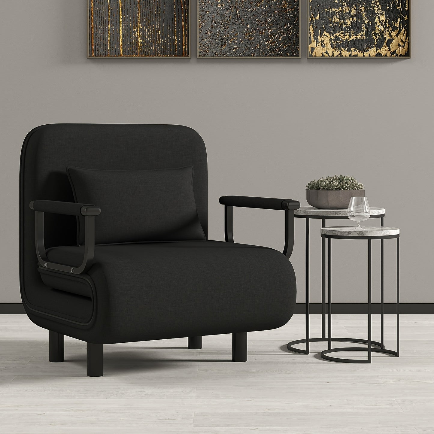 Slaapbank – Bedbank – Slaapstoel – Logeerbed – Sofa – Zwart – Ruimtebesparend Design – Stevig Metalen Frame