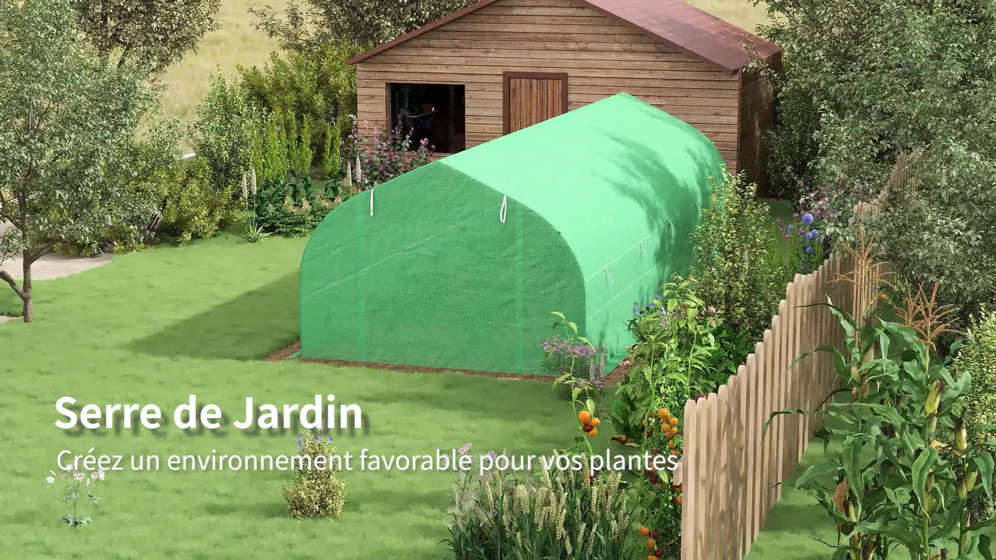 Outsunny Garden Greenhouse Tunnel 24 Large Size 8 x 3 x 2 m with PE Tarpaulin, 24mm Galvanized Steel Frame, Roll-up Door and 12 Green Windows