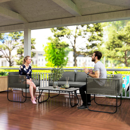 Tuinmeubelset Polyrattan – Loungeset Buiten – Tuinset Balkon – Outdoor Meubelset – Loveseat Fauteuils – Weerbestendig PE-Rattan – Verstelbare Poten Donkergrijs