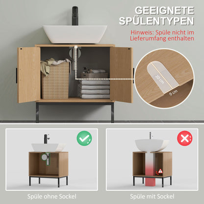 Badmeubel – Wastafelkast – Onderkast – Opbergkast – Badkamerkast – Boho Stijl met Rattan – U-Vormige Uitsparing – Eikenhout Afwerking
