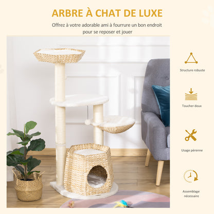 Krabpaal – Kattenboom – Krabmeubel – Kattenhuis – Klimtoren – 119 cm Hoogte – Verstevigde Kolommen & Knusse Niche Met Hangmat
