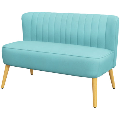 2-zitsbank – Tweezitsbank – Sofa – Zitbank – Linnen Bank – Retro Design – Houten Poten – 117x56,5x77 cm – Groen