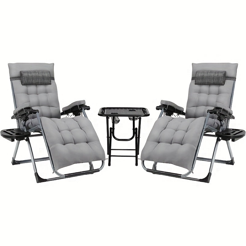 Lounge Stoelen – Tuinstoelen – Klapstoelen – Campingstoelen – Balkonstoelen – Set Van 2 Met Tafeltje En Kussen – Duurzaam Teslin Materiaal – Inklapbaar En Lichtgewicht