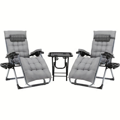 Lounge Stoelen – Tuinstoelen – Klapstoelen – Campingstoelen – Balkonstoelen – Set Van 2 Met Tafeltje En Kussen – Duurzaam Teslin Materiaal – Inklapbaar En Lichtgewicht