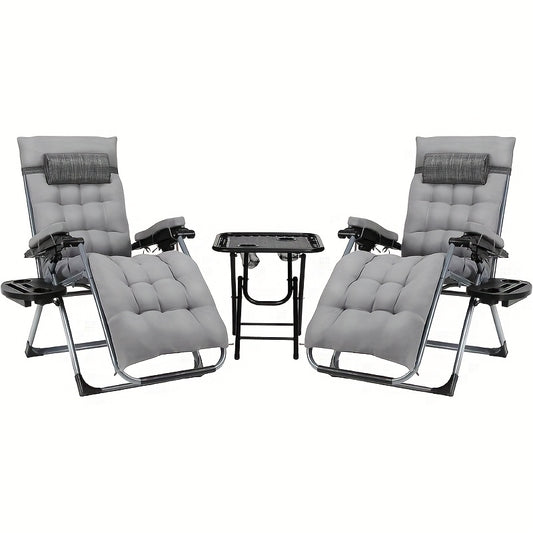 Lounge Stoelen – Tuinstoelen – Klapstoelen – Campingstoelen – Balkonstoelen – Set Van 2 Met Tafeltje En Kussen – Duurzaam Teslin Materiaal – Inklapbaar En Lichtgewicht