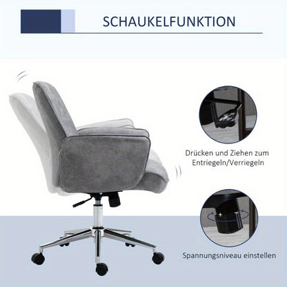 Bureaustoel – Ergonomische Stoel – Office Chair – Draaistoel – Werkstoel – Verstelbare Hoogte – Kantelfunctie – Gewatteerde Zitting – Lichtgrijze Stof – Max 120 kg