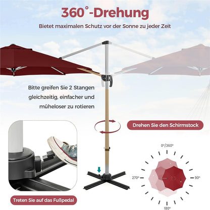 Zonneparasol – Tuinparasol – Terrasparasol – Marktparasol – Schaduwparasol – Ø 330 cm – 360° Draaibaar Met Knikarm – UPF 50+ Bescherming – Rood