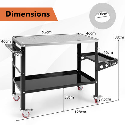 Laswerkbank – Lasbank – Werktafel – Montagebank – Heavy-Duty Werkbank – Electroplated Tafelblad – 360 kg Draagvermogen – Met Gereedschapshouder en Tray – Zwart + Zilver