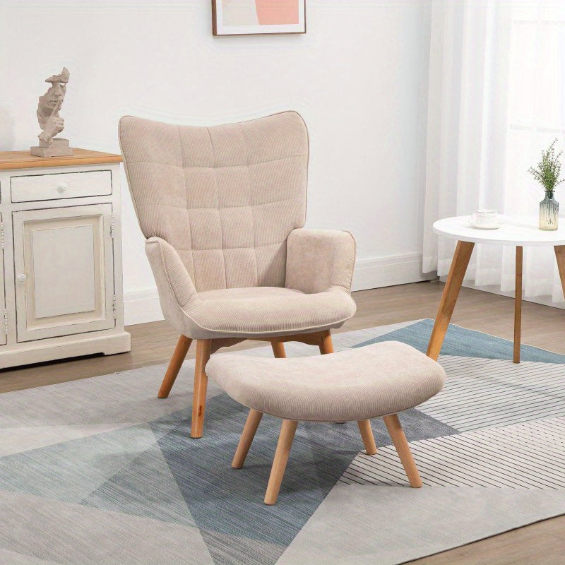 Fauteuil – Relaxfauteuil – Loungestoel – Zetel – Armstoel – Beige – Ademend Zacht Stof – Stevig Stalen Frame Met Houten Poten