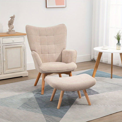 Fauteuil – Relaxfauteuil – Loungestoel – Zetel – Armstoel – Beige – Ademend Zacht Stof – Stevig Stalen Frame Met Houten Poten